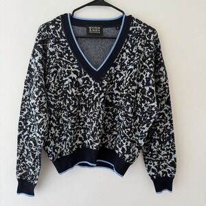 Scotch Soda Womens S Black Blue Sweater V Neck Long‎ Sleeves Indie Sleaze